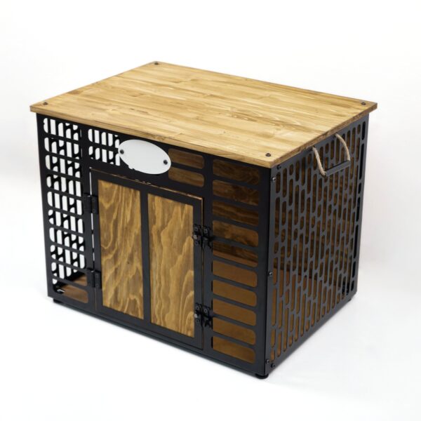 Citrovita Black & Brown Rustic Wood and Metal Dog House – Indoor Pet Shelter - Image 8