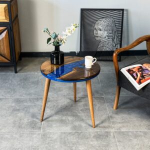 Citrovita Blue Resin River Coffee Table – Round Live Edge Epoxy Wood Design