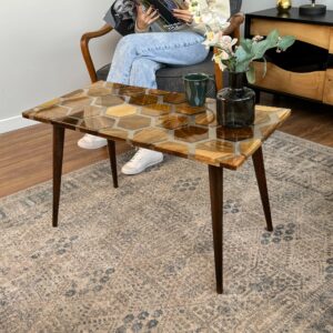 Citrovita Walnut Epoxy Coffee Table – Rectangular Center Table with Honeycomb Pattern