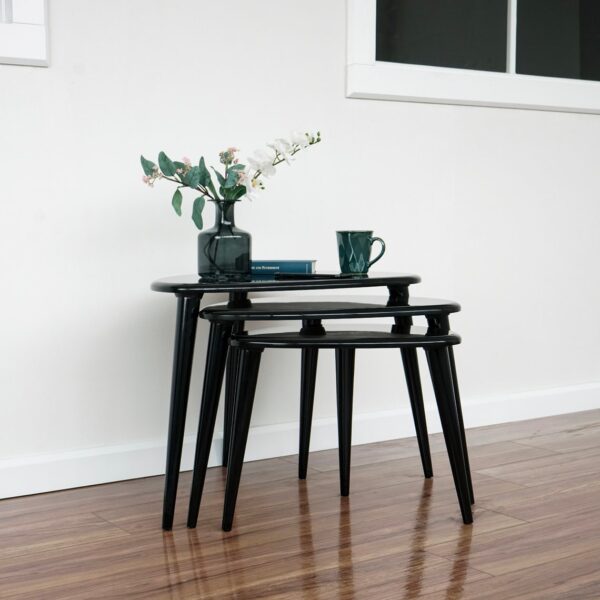 Citrovita Black Rustic Nesting Coffee Tables – Set of 3 Solid Wood - Image 4
