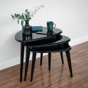 Citrovita Black Rustic Nesting Coffee Tables – Set of 3 Solid Wood
