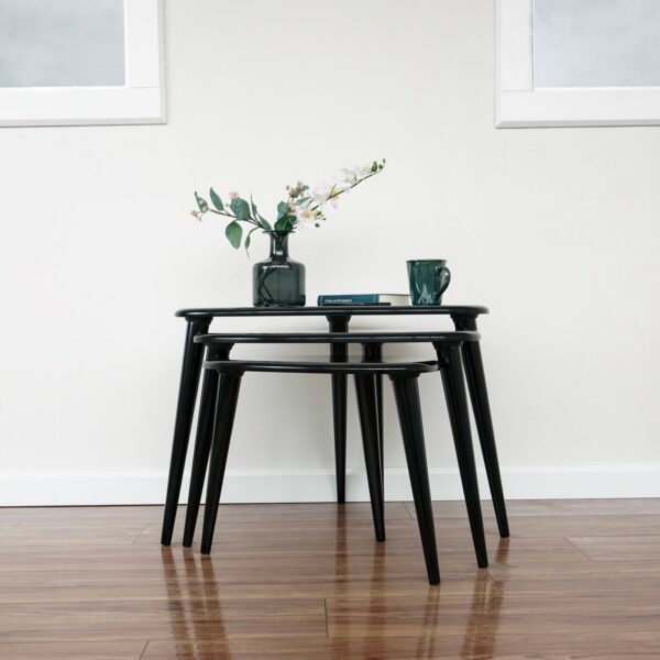 Citrovita Black Rustic Nesting Coffee Tables – Set of 3 Solid Wood - Image 9