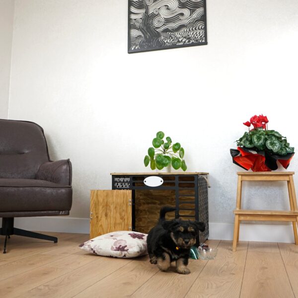 Citrovita Black & Brown Rustic Wood and Metal Dog House – Indoor Pet Shelter - Image 5