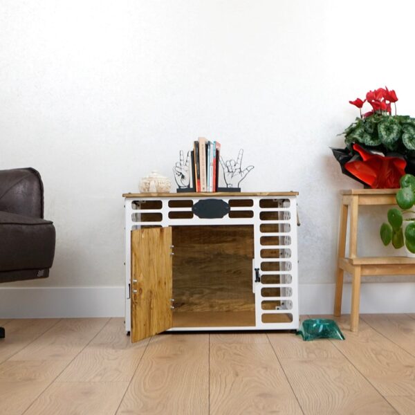 Citrovita White Rustic Wood & Metal Dog House – Indoor Pet Shelter - Image 4