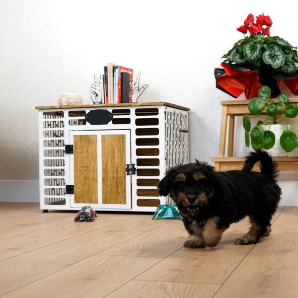 Citrovita White Rustic Wood & Metal Dog House – Indoor Pet Shelter - Image 2