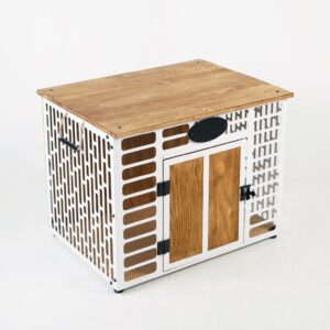 Citrovita White Rustic Wood & Metal Dog House – Indoor Pet Shelter
