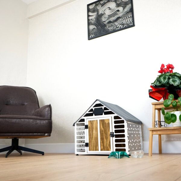 Citrovita White Rustic Dog House – Wood & Metal Indoor Pet Shelter - Image 4