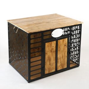 Citrovita Black & Brown Rustic Wood and Metal Dog House – Indoor Pet Shelter