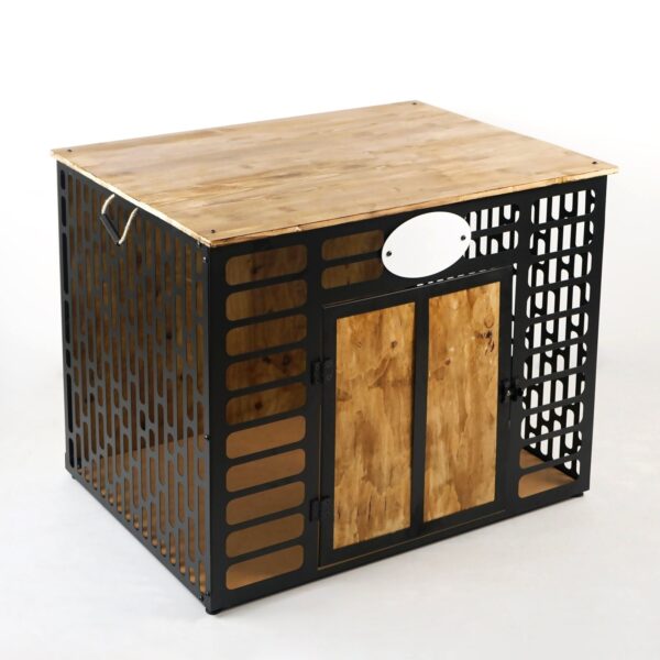 Citrovita Black & Brown Rustic Wood and Metal Dog House – Indoor Pet Shelter