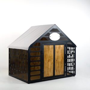 Citrovita Black & Brown Rustic Pentagon Dog House – Wood & Metal Pet Shelter