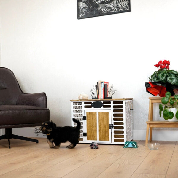 Citrovita White Rustic Wood & Metal Dog House – Indoor Pet Shelter - Image 5