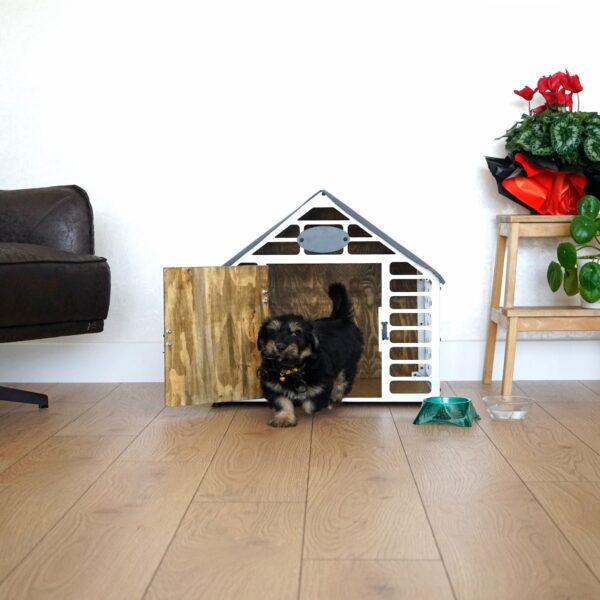 Citrovita White Rustic Dog House – Wood & Metal Indoor Pet Shelter - Image 6