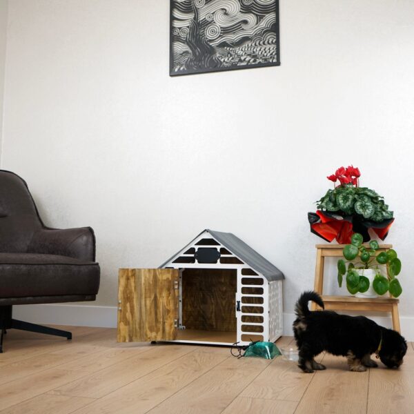 Citrovita White Rustic Dog House – Wood & Metal Indoor Pet Shelter - Image 2