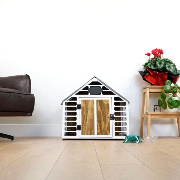 Citrovita White Rustic Dog House – Wood & Metal Indoor Pet Shelter - Image 5