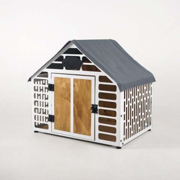 Citrovita White Rustic Dog House – Wood & Metal Indoor Pet Shelter