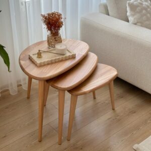 Citrovita Rustic Chestnut Nesting Tables – Solid Wood 3-Piece Set